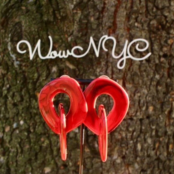 New Red Tortoise Layered Big Circle Chain Earrings - Picture 10 of 12